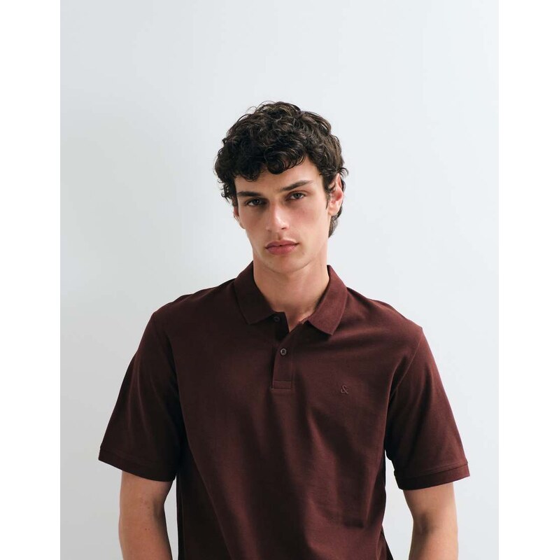 Jack & Jones essential polo shirt in burgundy-Red