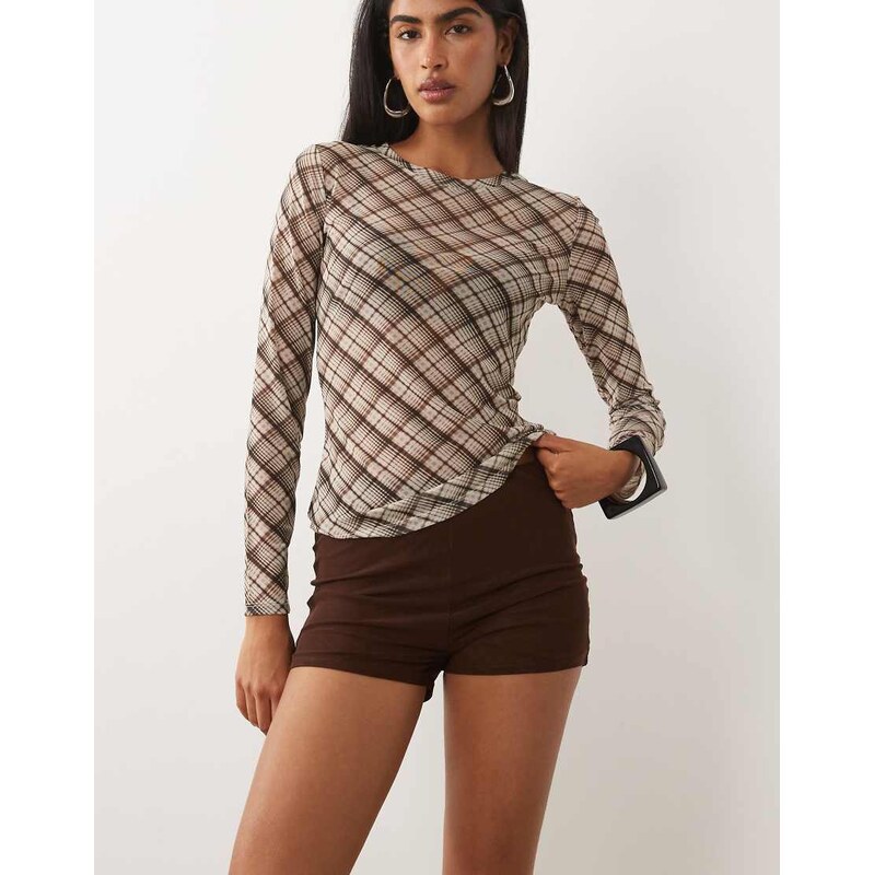 ASOS DESIGN sheer mesh mini short in chocolate-Brown