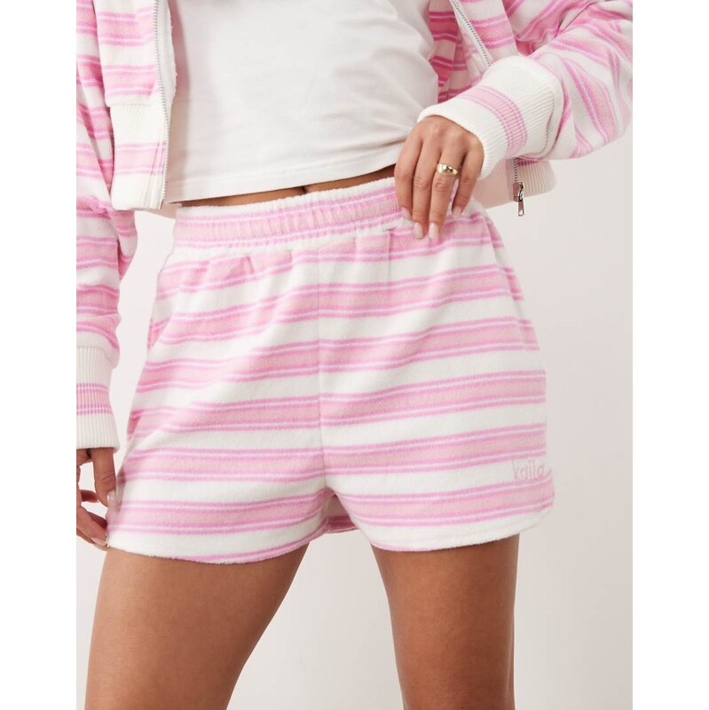 Kaiia cotton rich embroidered logo towelling shorts co-ord in