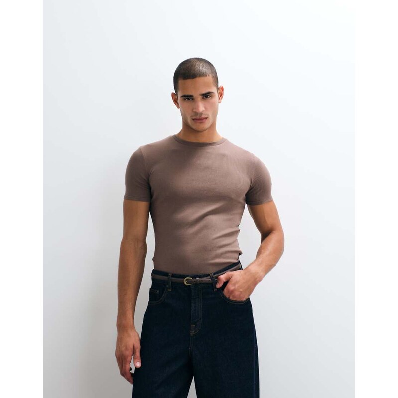 ASOS DESIGN Essentials muscle fit t-shirt in brown rib