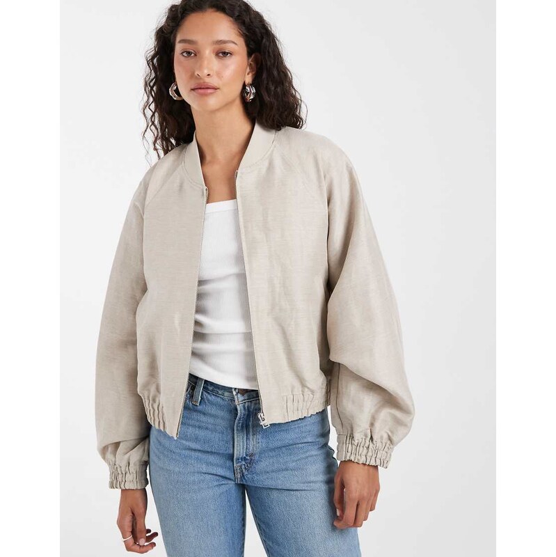 & Other Stories matt satin bomber jacket in off white