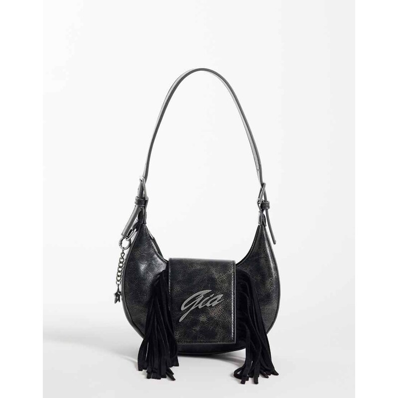 I.AM.GIA Tia textured faux leather chrome logo detail fringe