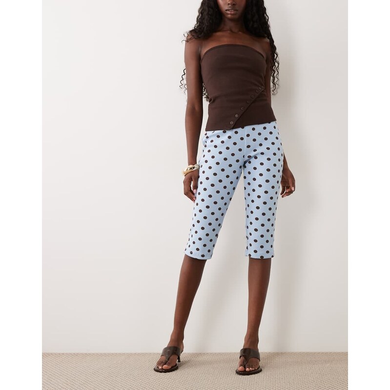 Miss Selfridge rib capri trouser co-ord in blue polka dot