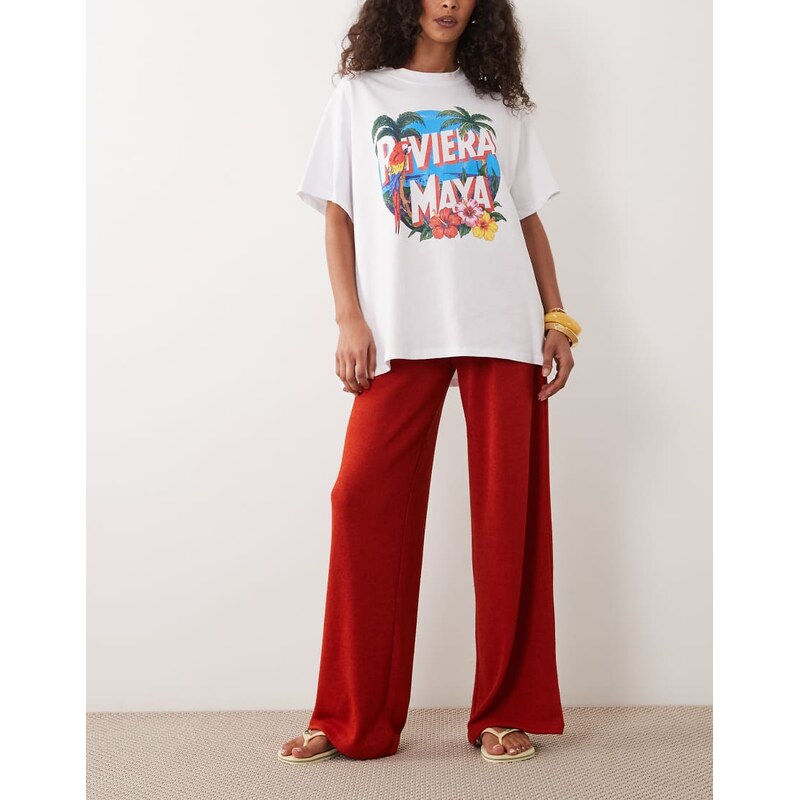 ASOS DESIGN textured crochet jersey wide leg trouser co-ord in