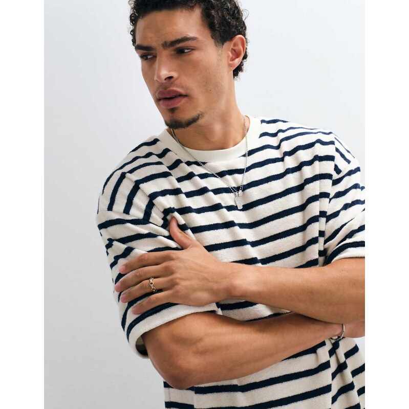 ASOS DESIGN heavyweight boxy oversized t-shirt in navy stripe