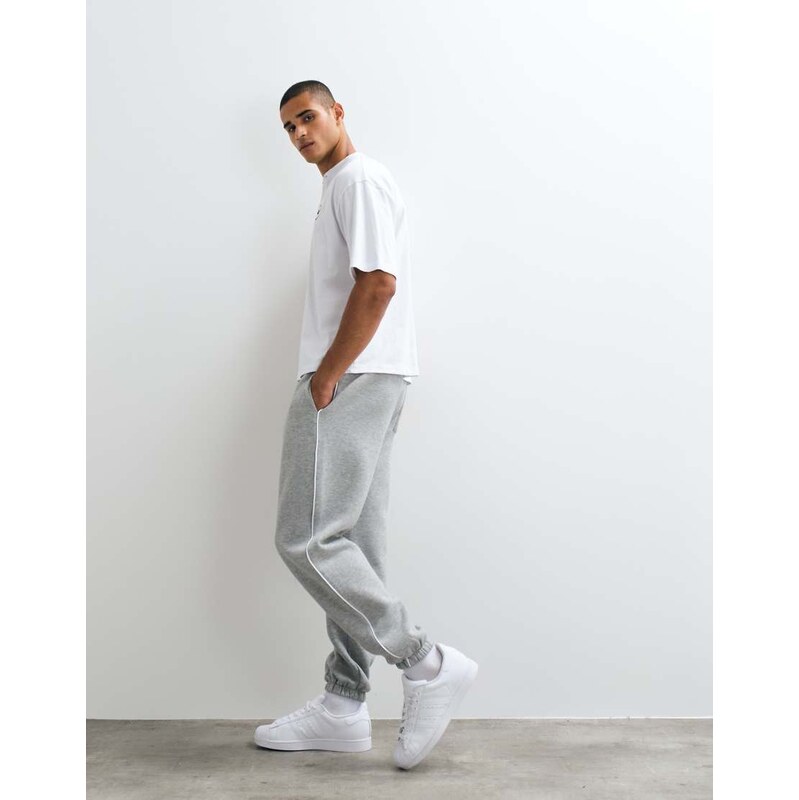 ASOS DESIGN cuffed jogger with piping in grey marl