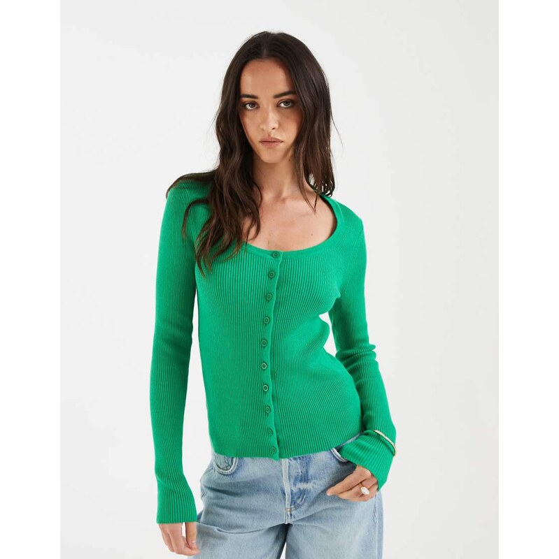 ASOS DESIGN cotton blend wide scoop cardigan in bright green