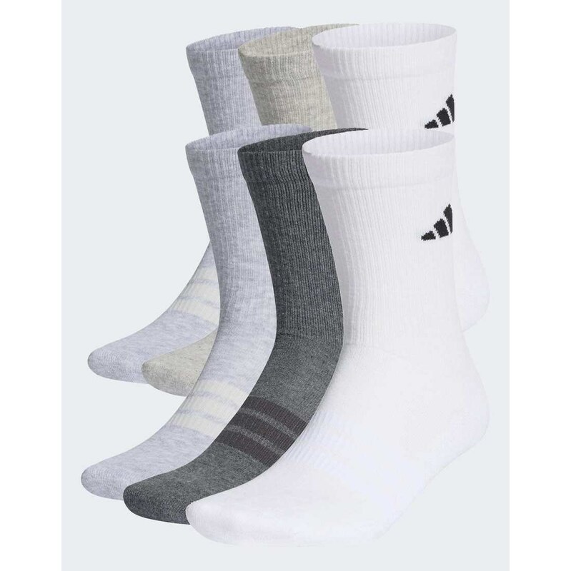 adidas performance Cushioned crew socks 6 pair pack in white /