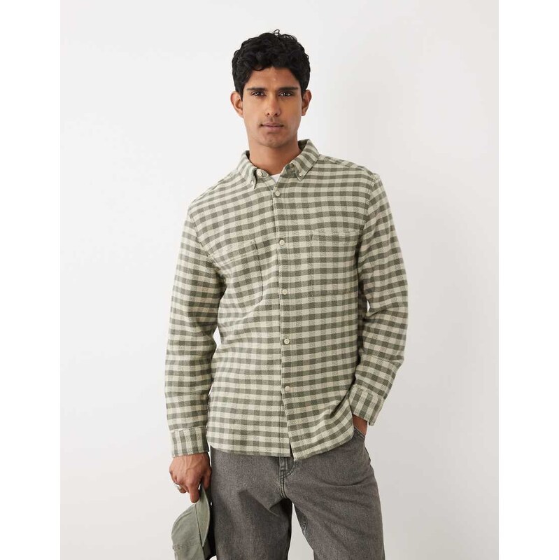 ASOS DESIGN check overshirt with patch pockets in green