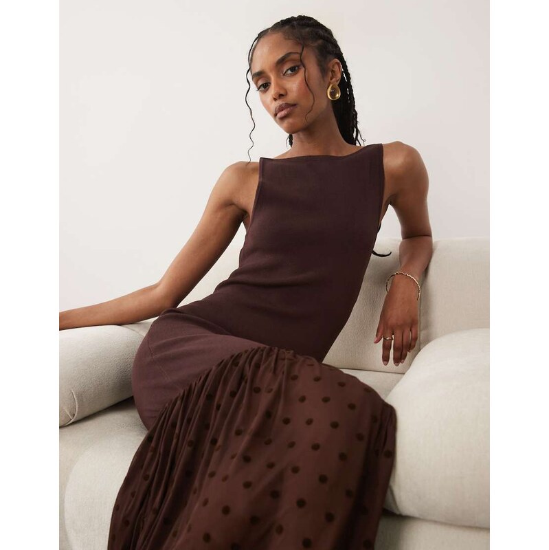 Pretty Lavish Rebecca knitted slash neck sheer drop hem maxi