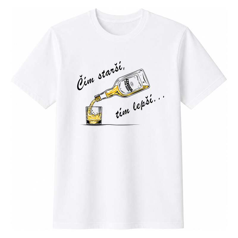 Giftela Pánské bavlněné tričko s potiskem - ČÍM STARŠÍ, TÍM