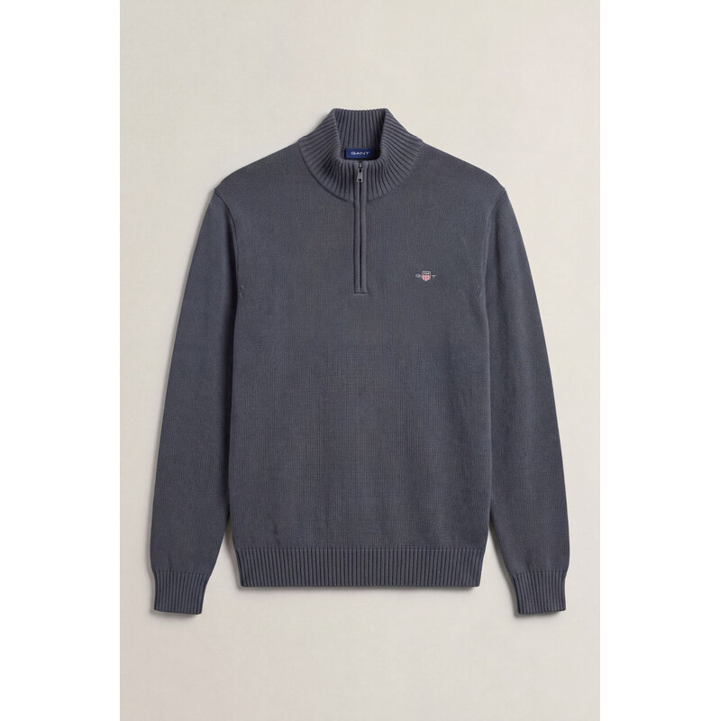 SVETR GANT CASUAL COTTON HALF ZIP MID GREY