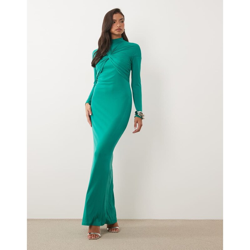 TFNC slinky high neck bust detail maxi dress in bright green