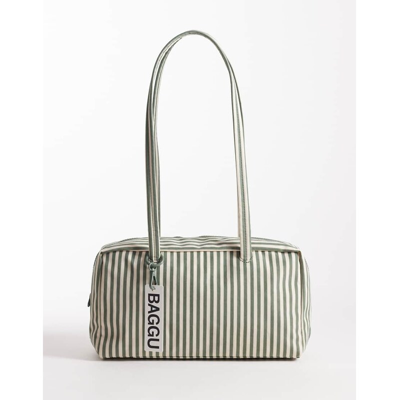 Baggu Nylon Bowler bag in sage stripe-Green