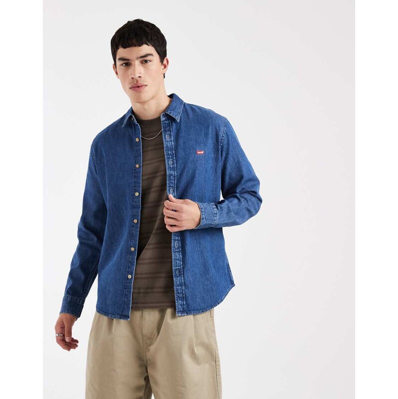 Levis logo icon denim shirt in mid blue
