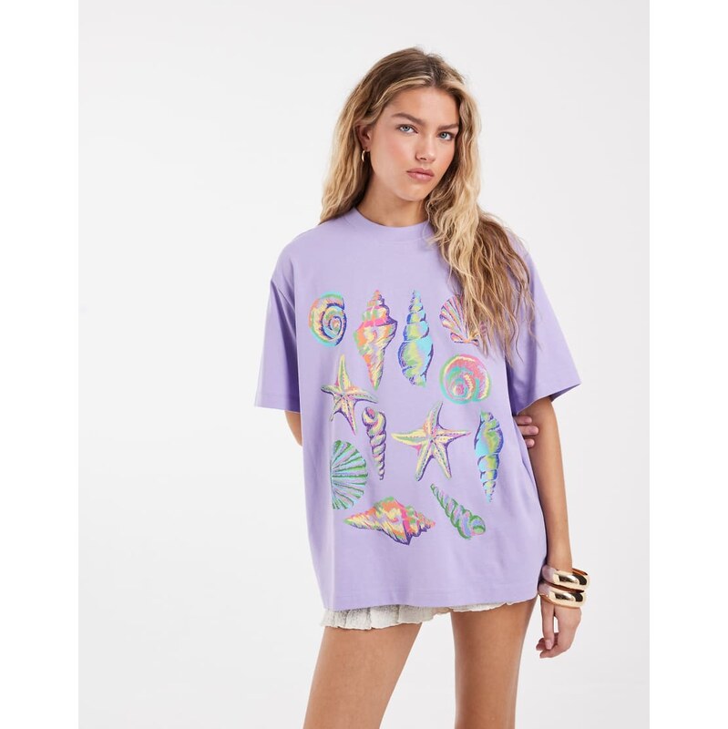 ASOS DESIGN Oversized T-shirt with neon shell graphic in lilac
