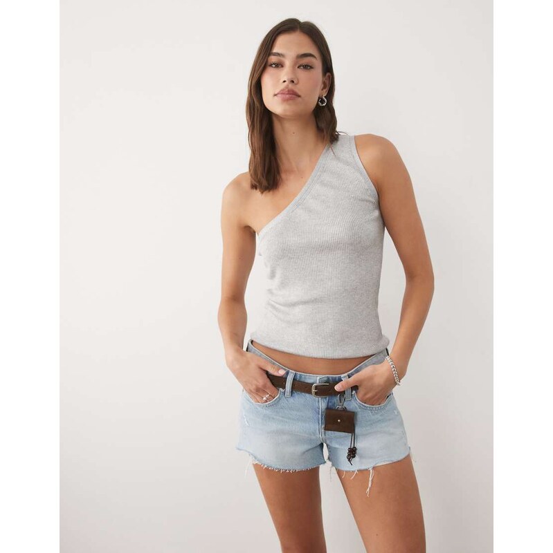 Mango one shoulder top in grey