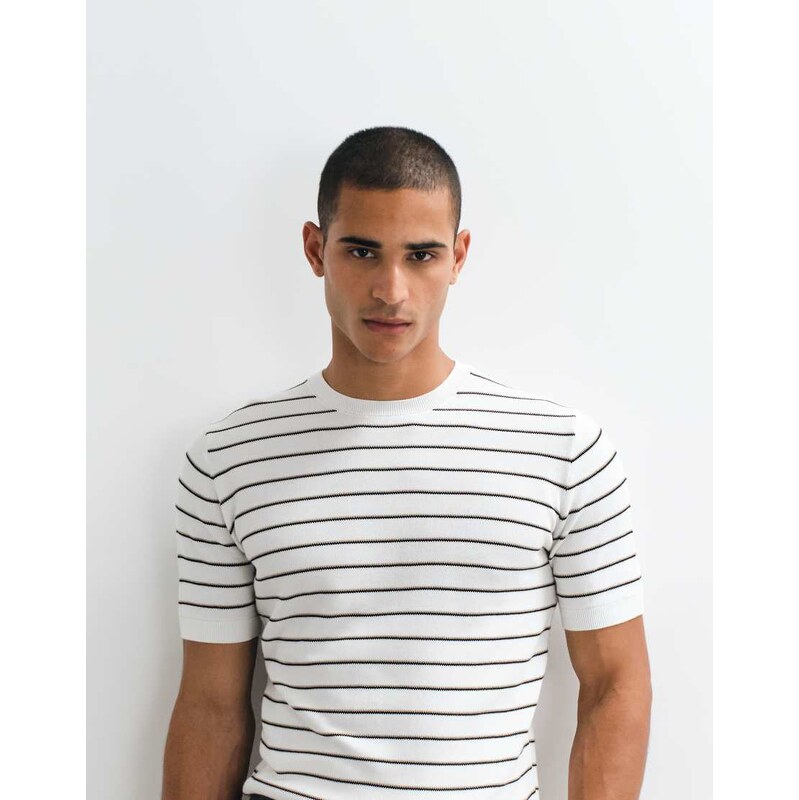 Mango stripe t-shirt in beige-Neutral