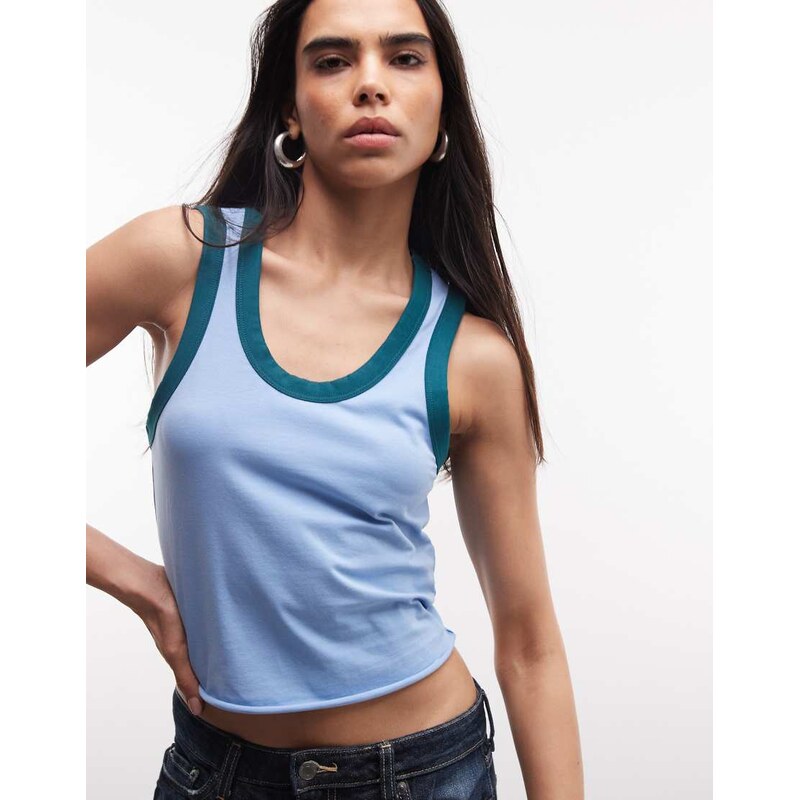 COLLUSION vest top with contrast binding in soft blue