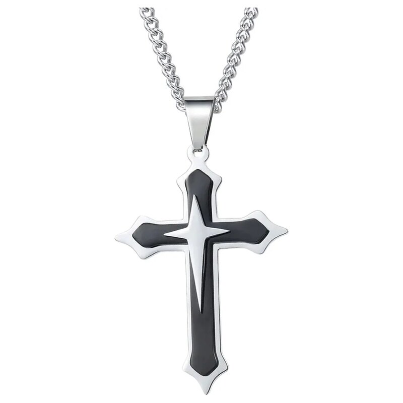 Impress Jewelry Přívěsek z chirurgické oceli křížek Lovin černý