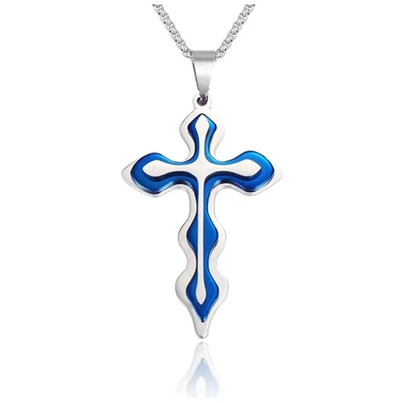 Impress Jewelry Přívěsek z chirurgické oceli Kříž Uneven Modrý