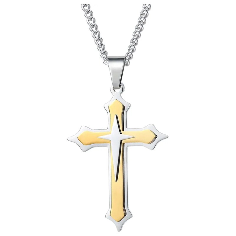 Impress Jewelry Přívěsek z chirurgické oceli křížek Lovin zlatý