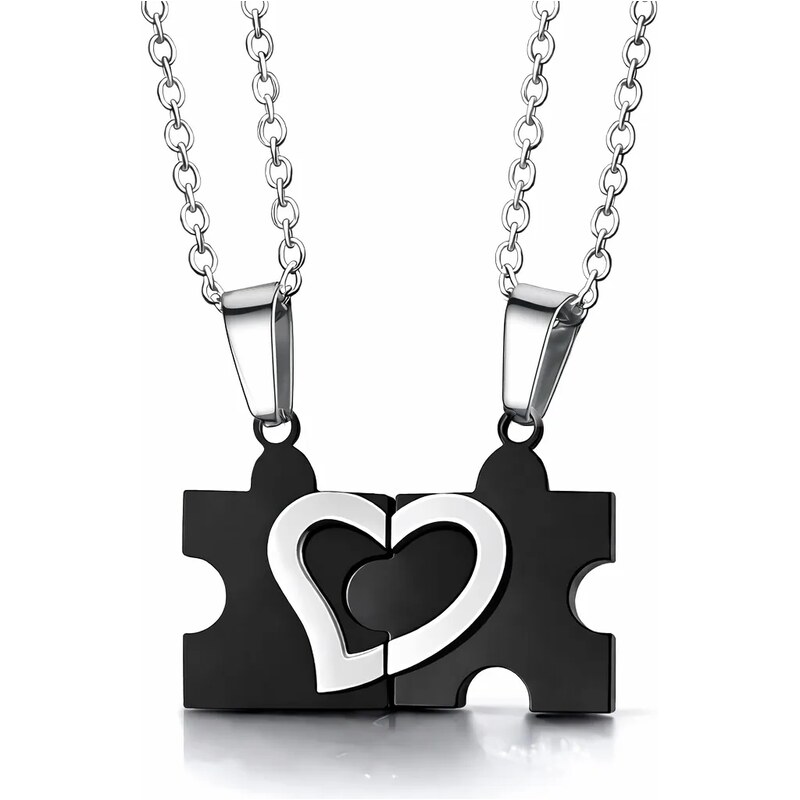 Impress Jewelry Ocelové přívěsky puzzle srdce Černé