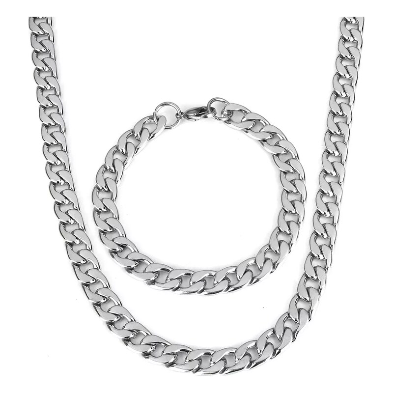 Impress Jewelry Sada z chirurgické oceli Masive Cuban Silver