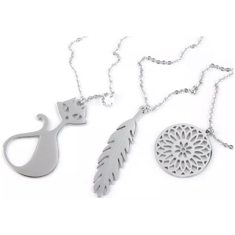 Impress Jewelry Náhrdelník kočka, pírko nebo mandala z nerezové