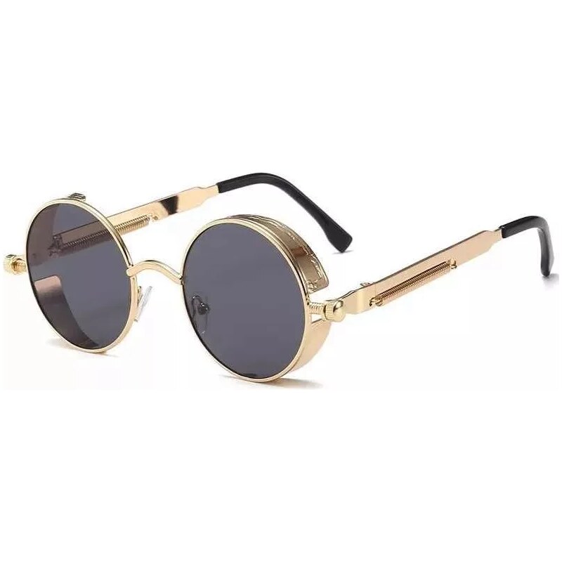 Lifestyle Retro kulaté sluneční brýle Steampunk Zlaté Kouřové