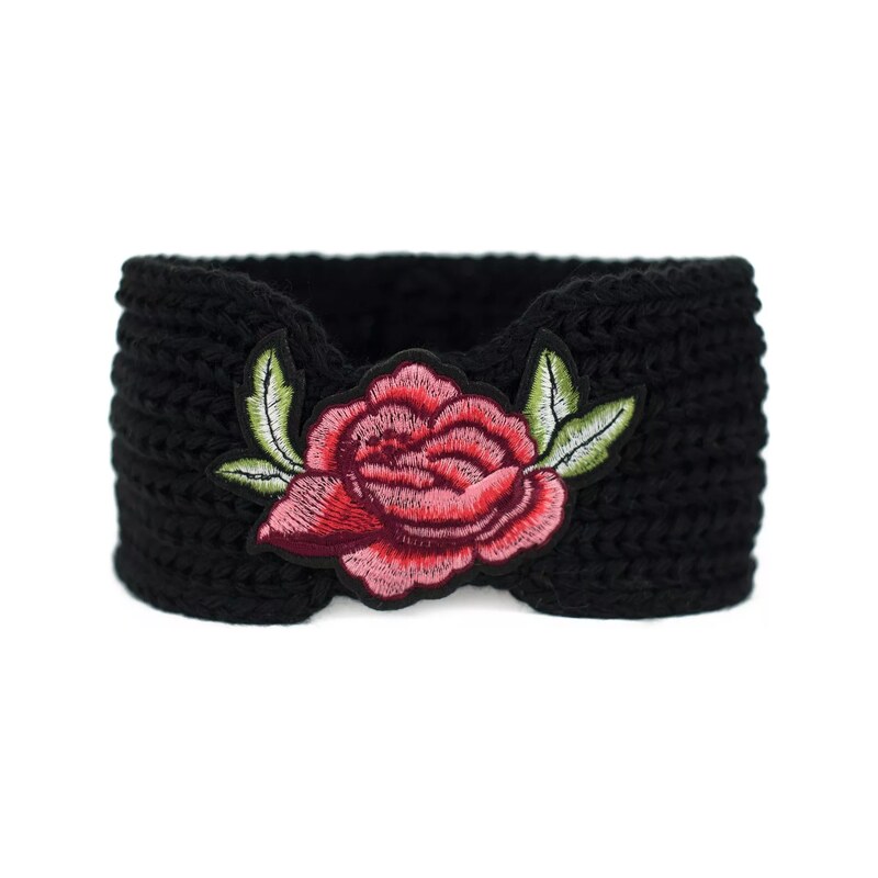 Artofpolo Dámská pletená čelenka Flowers Černá