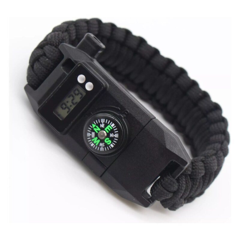 Lodestar SURVIVAL náramek s kompasem, nůž a hodinky Černý