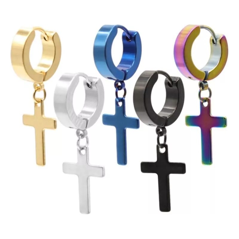 Impress Jewelry Náušnice kroužky z chirurgické oceli Kříž