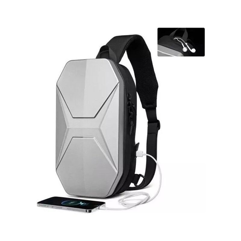 Ozuko batoh přes rameno pro motorkáře s USB Stoltz Stříbrný 10L