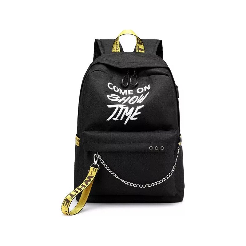Lifestyle Teenege batoh s řetízkem nápisy USB Černý + žlutý