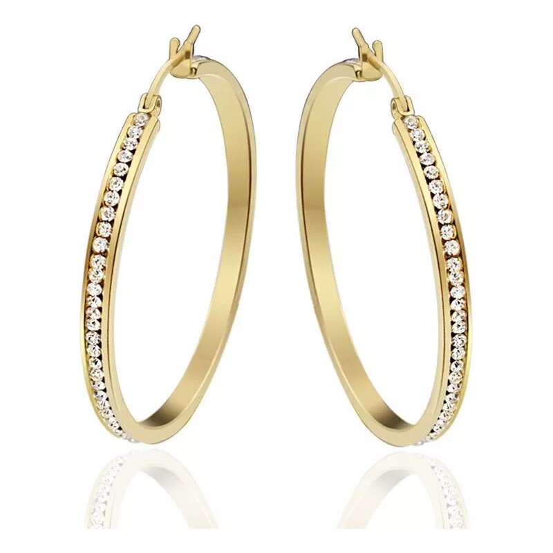 Impress Jewelry Ocelové náušnice kruhy s krystaly 30-60 mm Zlaté
