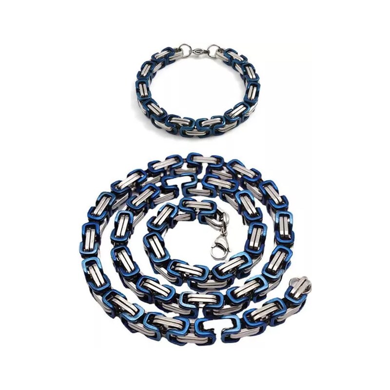 Impress Jewelry Sada z chirurgické oceli Be Hard Modrý / řetízek