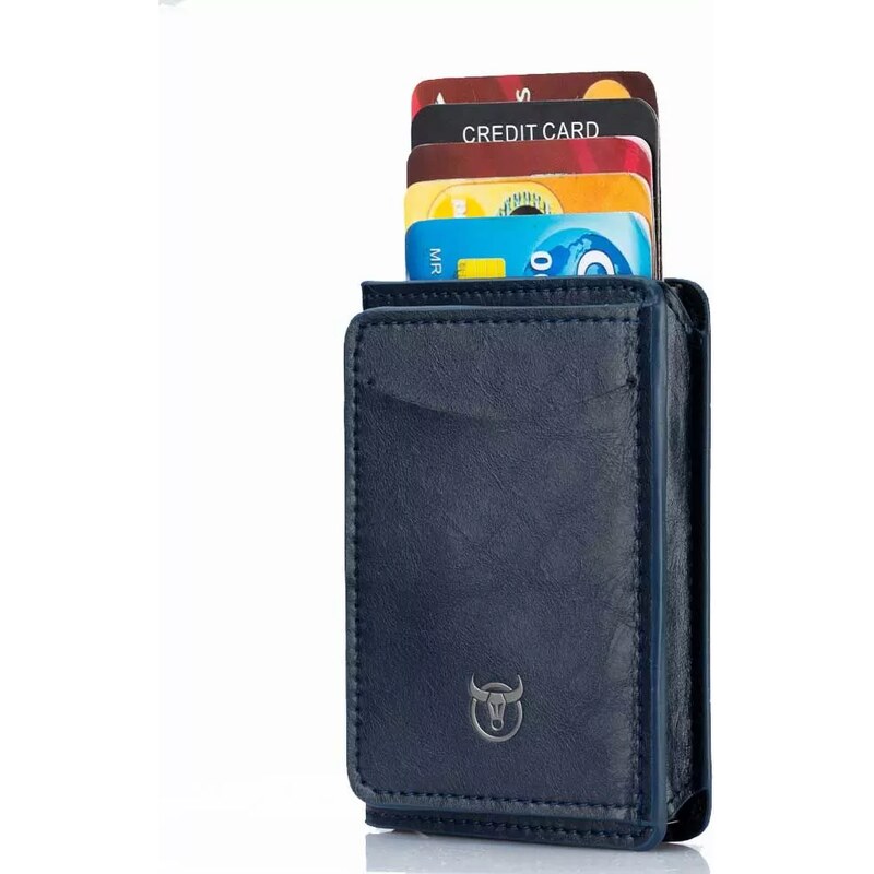 BULLCAPTAIN kožená hliníková dokladovka RFID Modrá