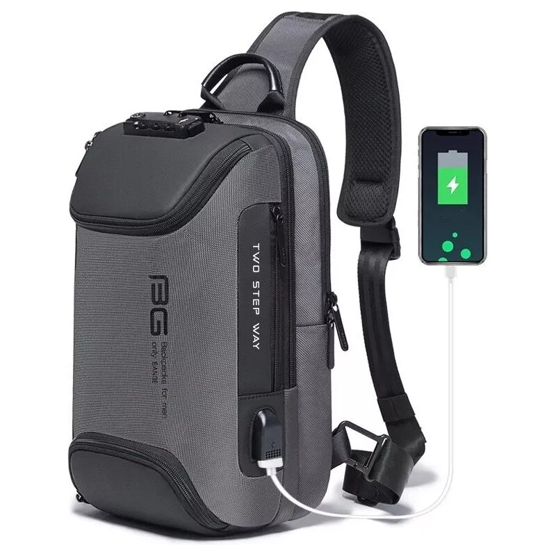 BANGE batoh přes rameno s USB + zámek NURAY Šedý 10L