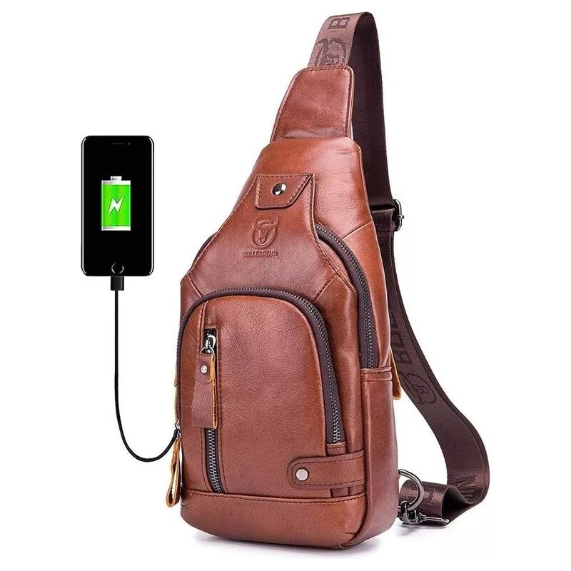 Bullcaptain kožená taška přes rameno s USB Helmer Hnědý 5L