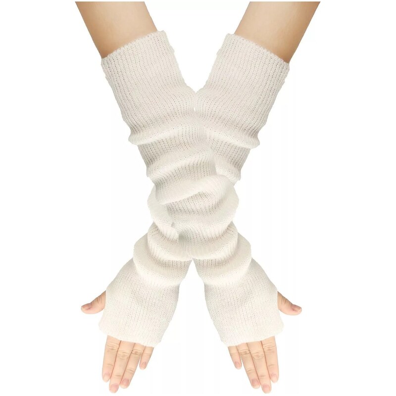Cixi Dlouhé rukavice bez prstů pletené 55cm Bílé