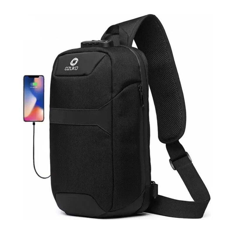 Ozuko pánský batoh přes rameno USB + zámek Wulfstan 9L