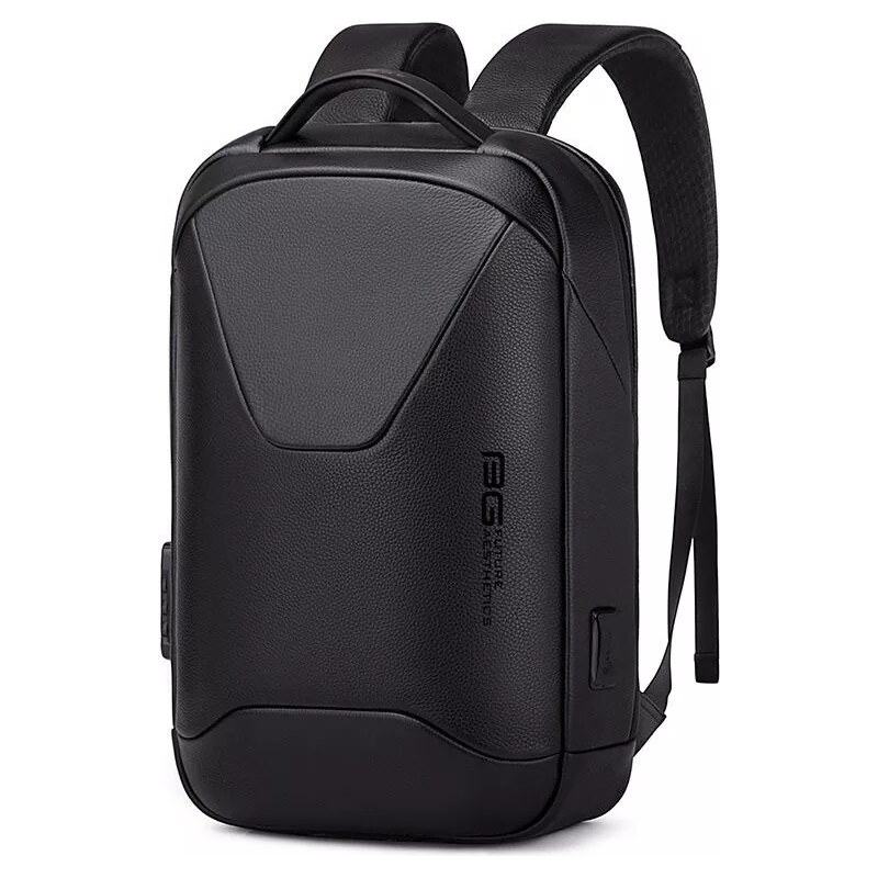 BANGE kožený Business batoh s USB + zámek Helve Černý 23L