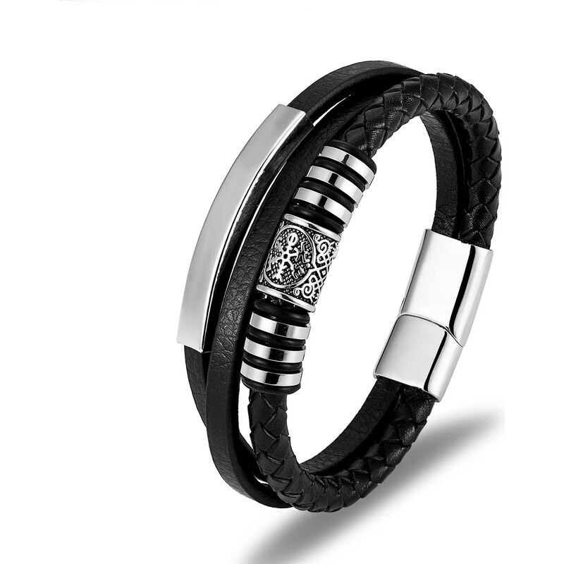 Impress Jewelry Pánský kožený vícevrstvý náramek Kelt Černý 21
