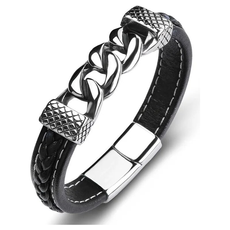 Impress Jewelry Pánský proplétaný náramek Cuban Černý