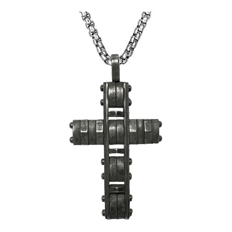 Impress Jewelry Přívěsek z chirurgické oceli Křížek Rivets Dark