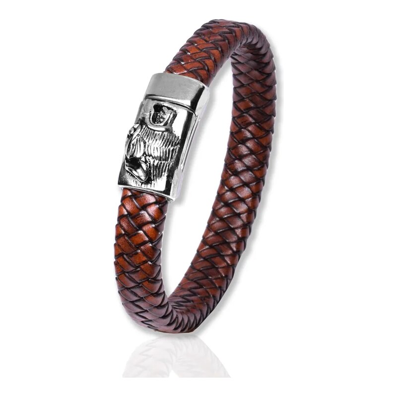 Impress Jewelry Pánský splétaný kožený náramek Šakal Hnědý 22 cm
