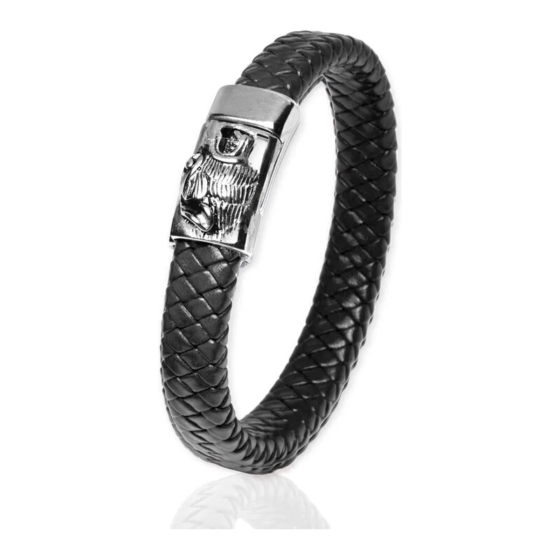 Impress Jewelry Pánský splétaný kožený náramek Šakal Černý 22 cm