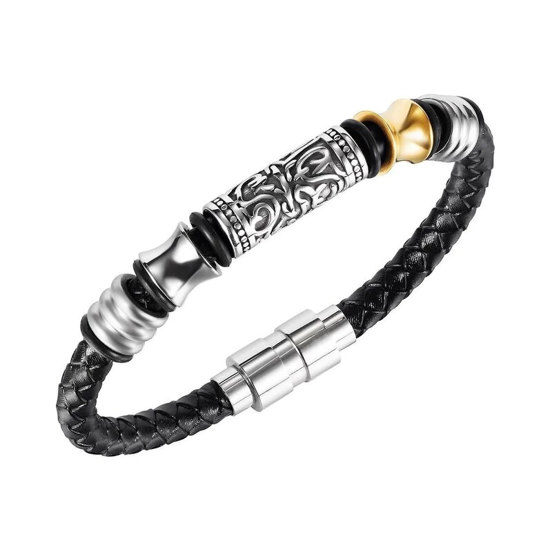 Titan Jewerly Pánský ocelový proplétaný náramek Totem Černý