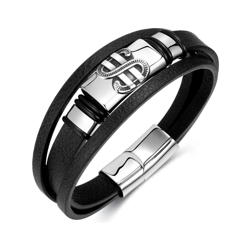 Titan Jewerly Pánský ocelový náramek Symbol dolar Černý 21 cm